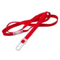 Blød rød lanyard med hvid plastkrog og break-away lås, 10 mm. Praktisk og billig nøglesnor, keyhanger, halssnor fra RD Data