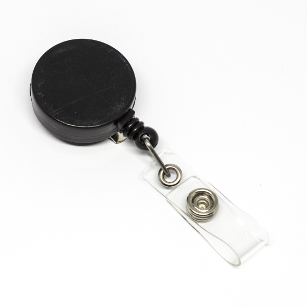 Lille praktisk 32 mm yoyo med nylonsnor, bælteclip på bagsiden og metaltryklås på båndet. Sort yoyo fra RD Data