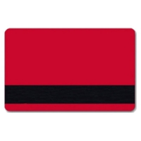 Rødt plastkort med blank overflade og HiCo magnetstribe.