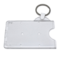 Transparent frosted kortholder i hård plast til 1 kort, horisontal.  Kortholderen kan forsynes med nøglering m.m.
