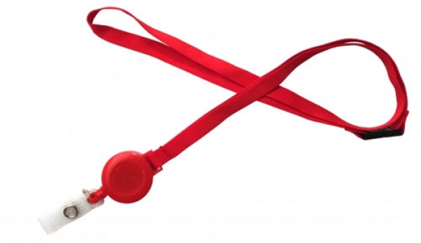 Rød lanyard med yoyo og break-away lås, 10 mm. Stort udvalg i halssnore og yoyo'er hos RD Data